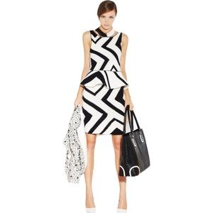 Alice + Olivia Black White Monaco Crochet‎ Peplum Dress Size XS